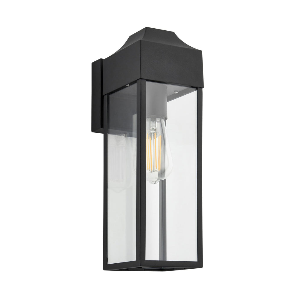 Rectangle Exterior Wall Lantern In Matt Black Finish With Clear Glass Panels IP44