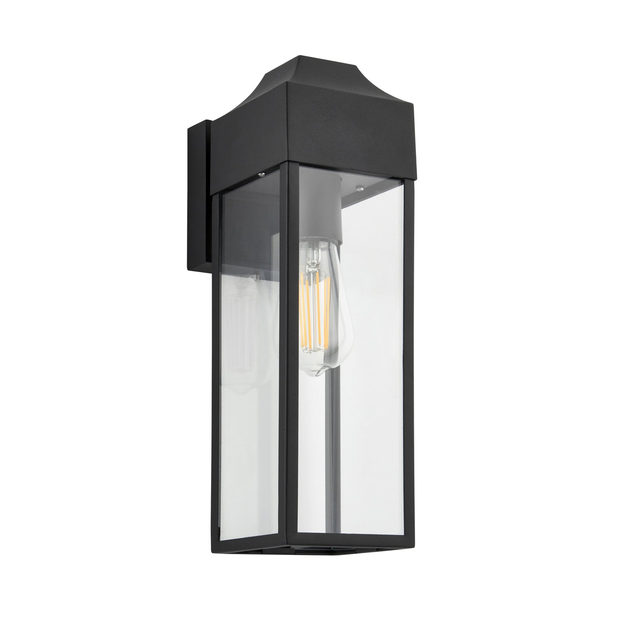 Rectangle Exterior Wall Lantern In Matt Black Finish With Clear Glass Panels IP44