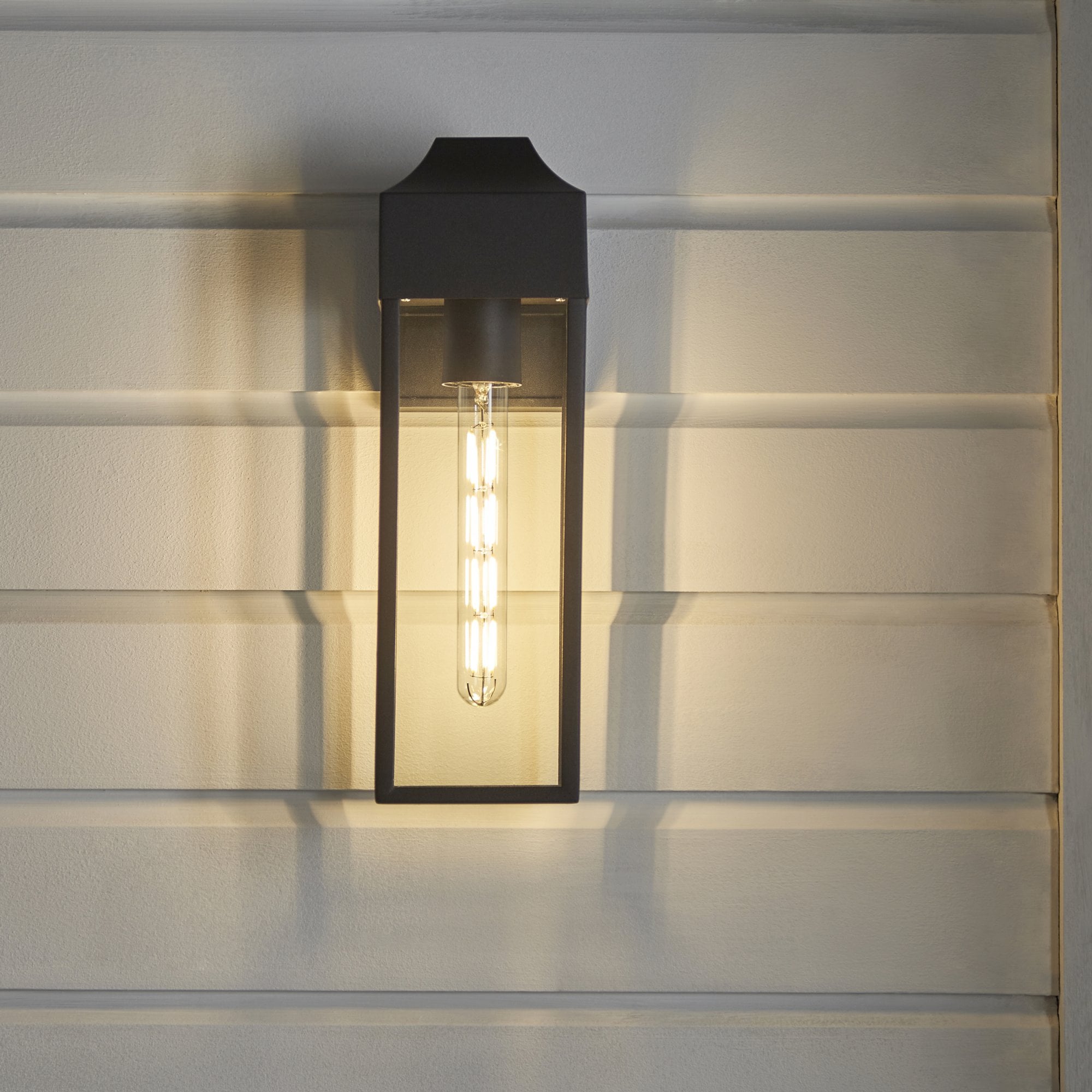 Rectangle Exterior Wall Lantern In Matt Black Finish With Clear Glass Panels IP44