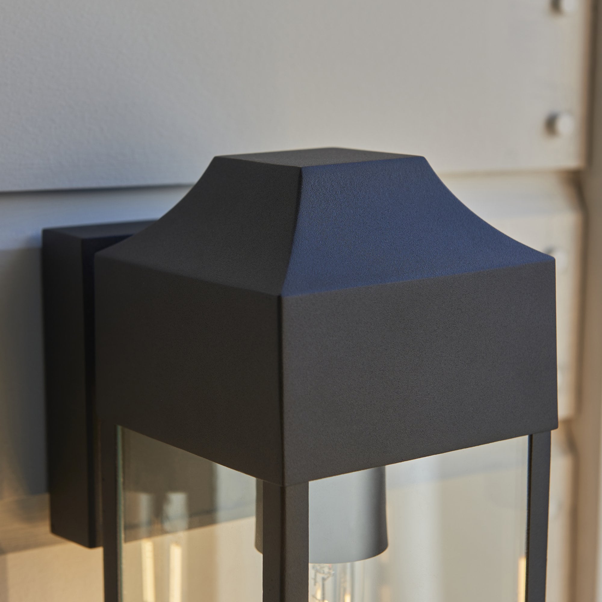 Rectangle Exterior Wall Lantern In Matt Black Finish With Clear Glass Panels IP44