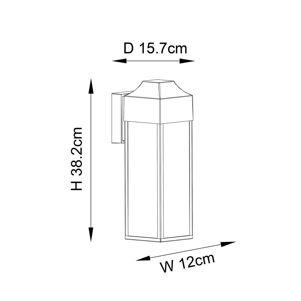 Rectangle Exterior Wall Lantern In Matt Black Finish With Clear Glass Panels IP44