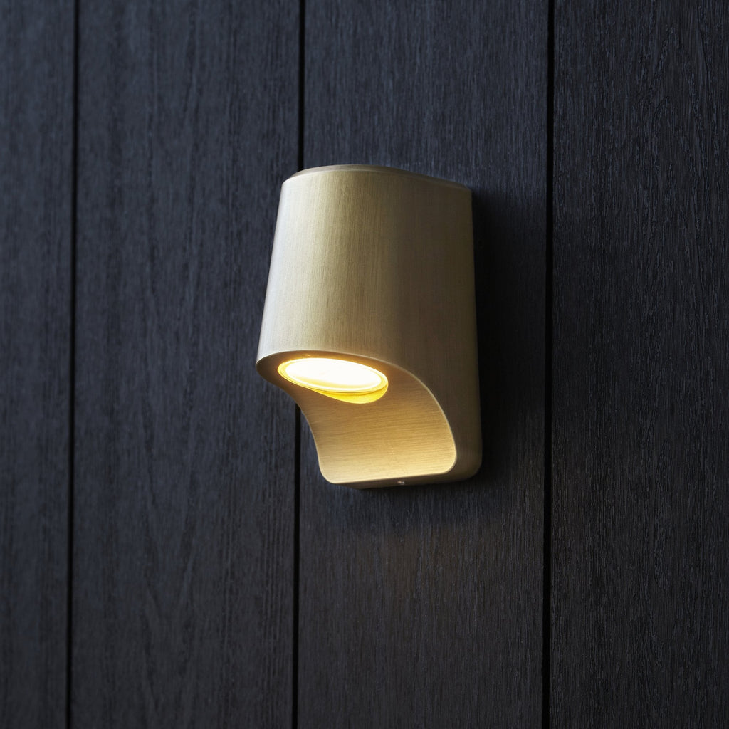 Unique Outdoor LED Wall Light In Brushed Gold Finish With Frosted Glass IP44