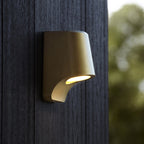 Unique Outdoor LED Wall Light In Brushed Gold Finish With Frosted Glass IP44