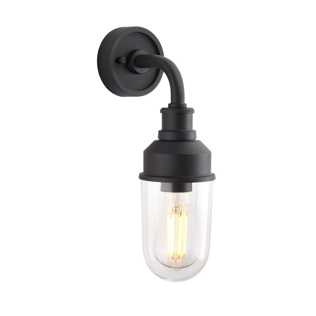 Industrial Outdoor Wall Light In Matt Black Finish With Clear Glass Shade IP44