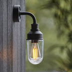 Industrial Outdoor Wall Light In Matt Black Finish With Clear Glass Shade IP44