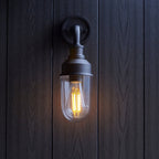 Industrial Outdoor Wall Light In Matt Black Finish With Clear Glass Shade IP44