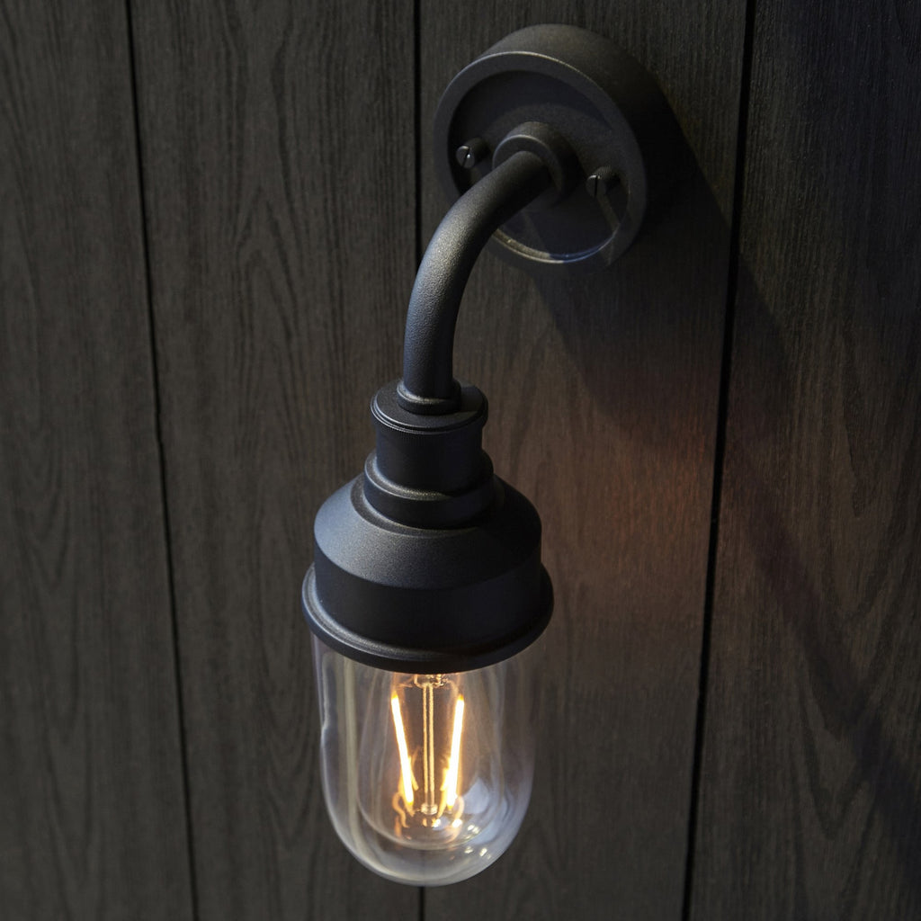 Industrial Outdoor Wall Light In Matt Black Finish With Clear Glass Shade IP44