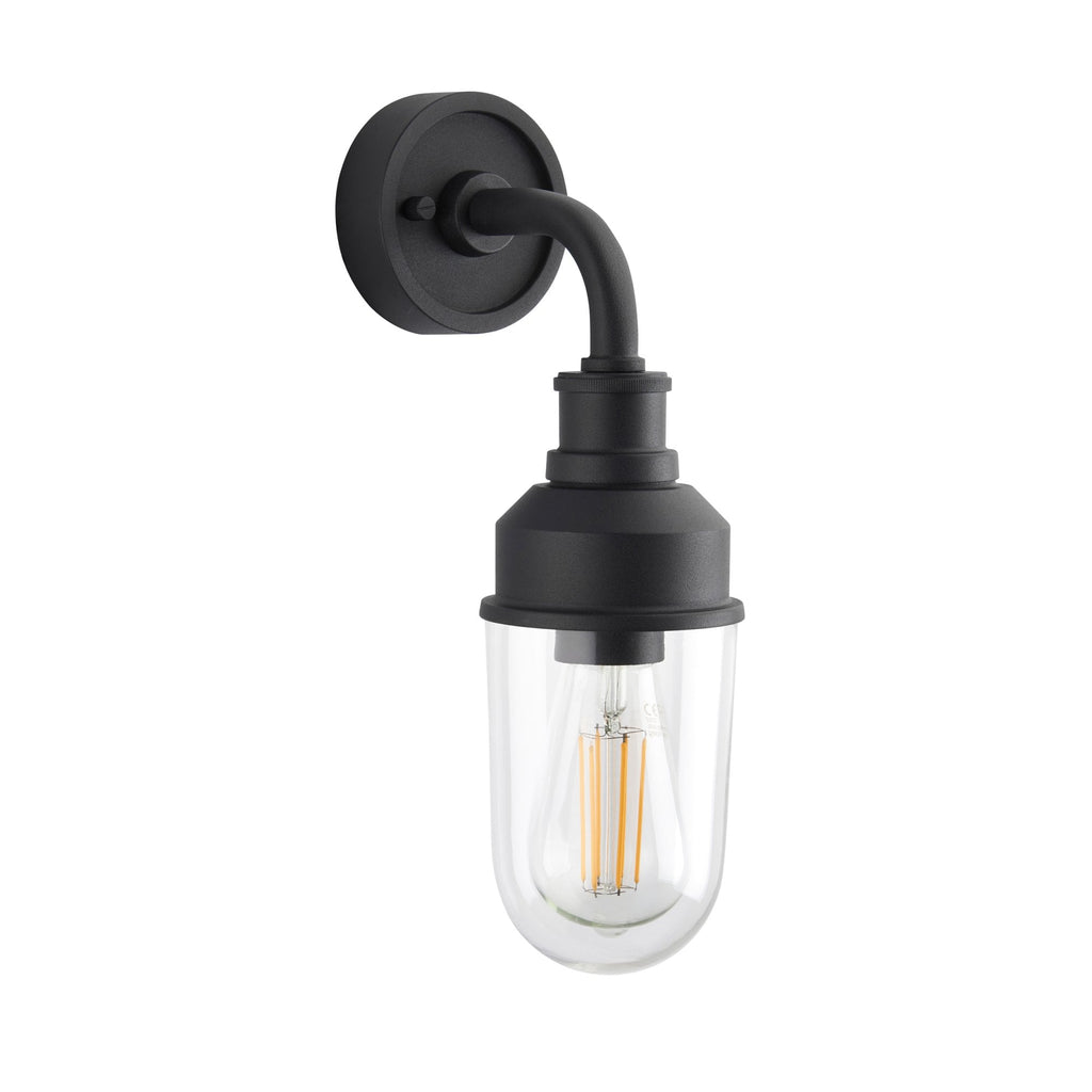 Industrial Outdoor Wall Light In Matt Black Finish With Clear Glass Shade IP44