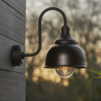 Classic Outdoor Swan Neck Wall Light In Textured And Matt Black Finish