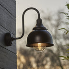 Classic Outdoor Swan Neck Wall Light In Textured And Matt Black Finish