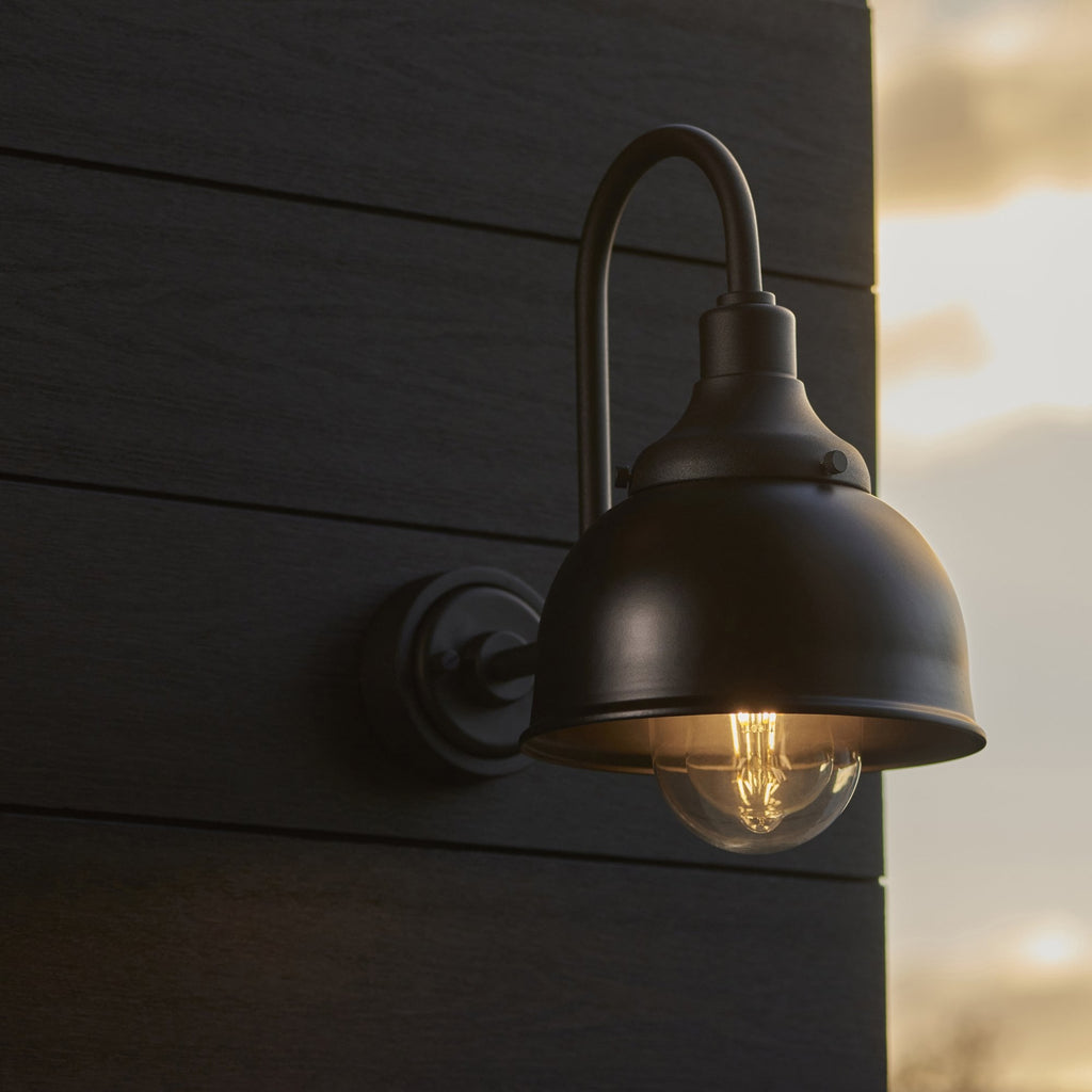 Classic Outdoor Swan Neck Wall Light In Textured And Matt Black Finish