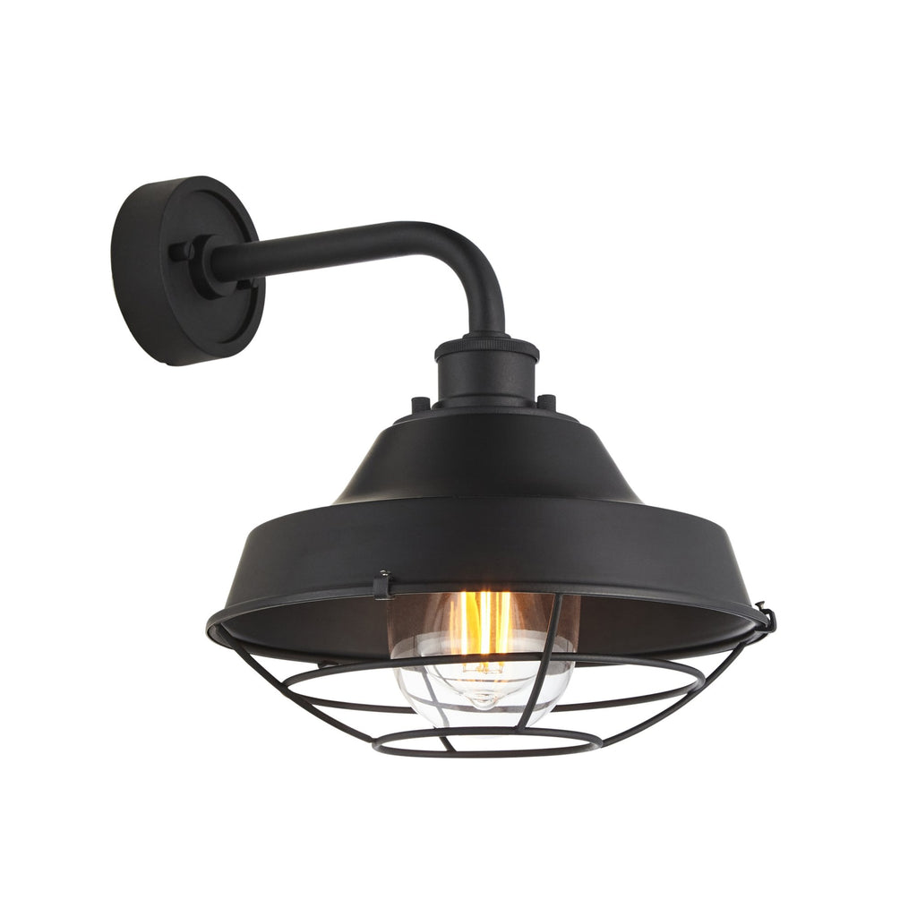 Knurled Exterior Wall Light With Cage In Textured And Matt Black Finish IP44
