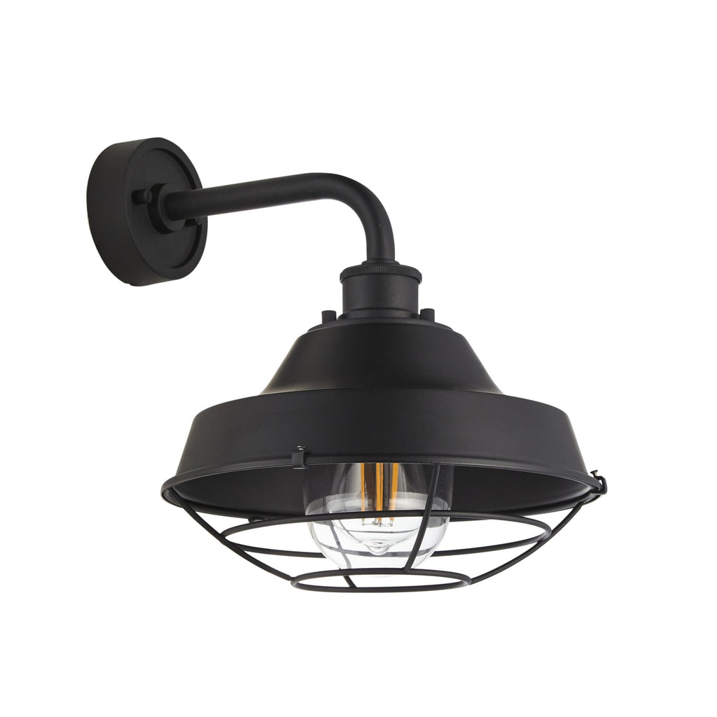 Knurled Exterior Wall Light With Cage In Textured And Matt Black Finish IP44