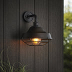 Knurled Exterior Wall Light With Cage In Textured And Matt Black Finish IP44