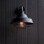Knurled Exterior Wall Light With Cage In Textured And Matt Black Finish IP44