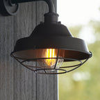 Knurled Exterior Wall Light With Cage In Textured And Matt Black Finish IP44