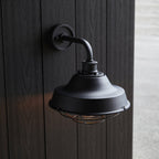 Knurled Exterior Wall Light With Cage In Textured And Matt Black Finish IP44