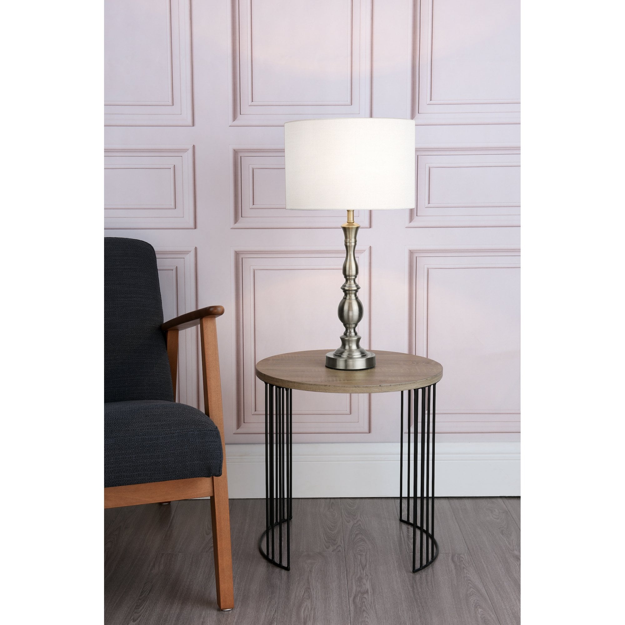 Madrid Satin Chrome Table Lamp With Silk Shade MAD4246