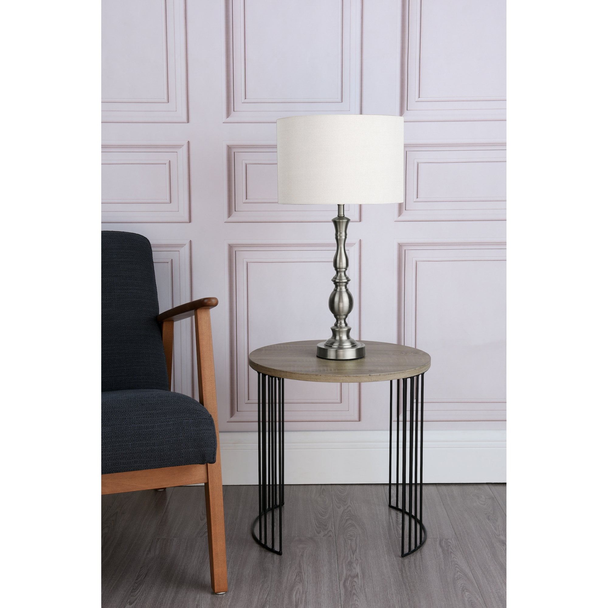 Madrid Satin Chrome Table Lamp With Silk Shade MAD4246
