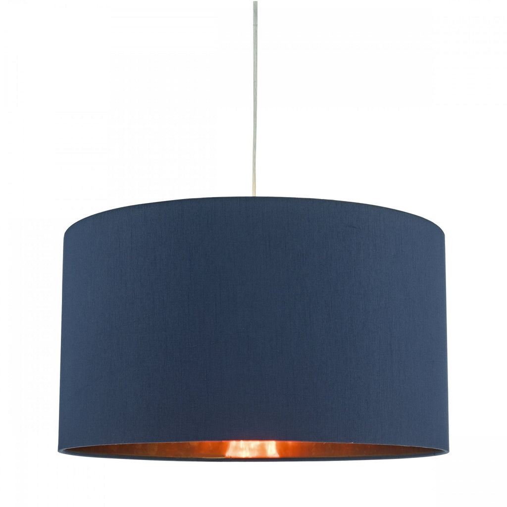 Timon Modern Silk Drum Easy Fit Ceiling Pendant In Navy Faux Silk Finish TIM6523