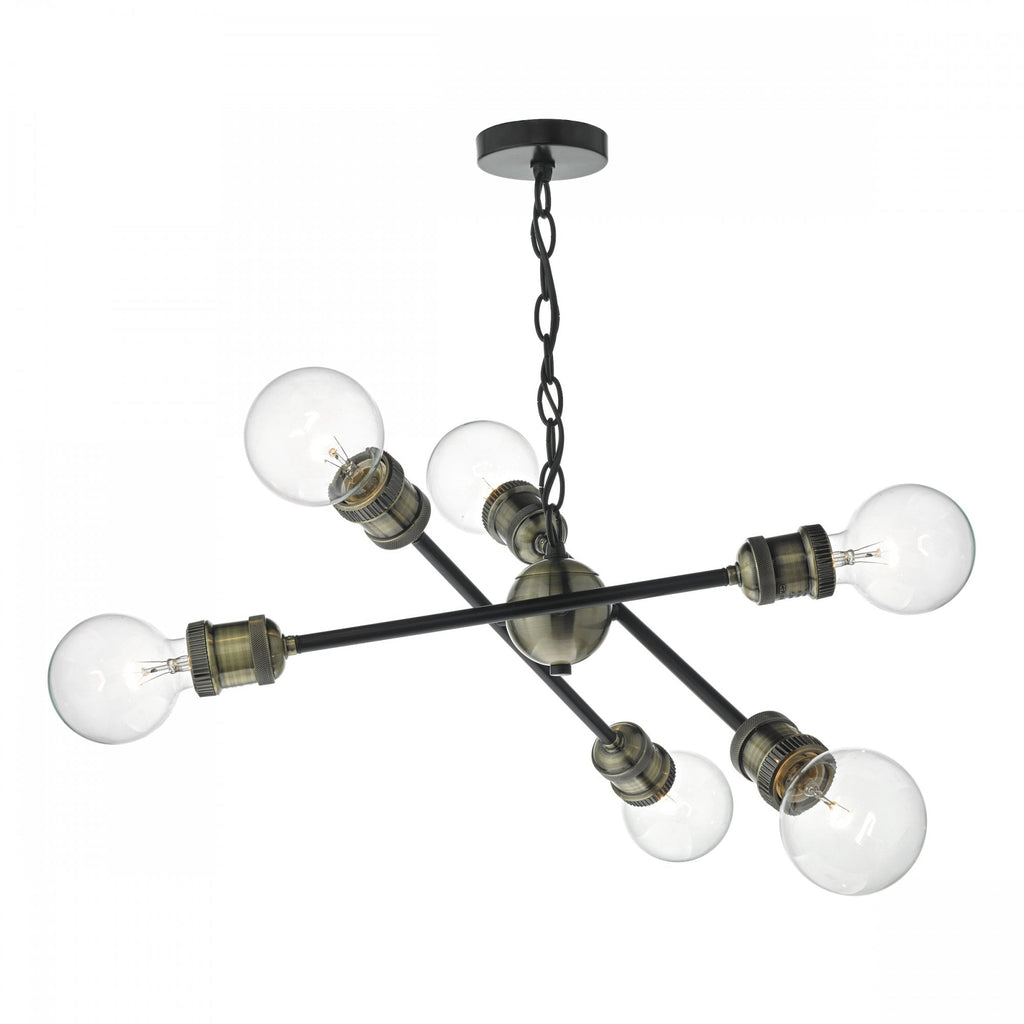 Brigade 6 Light Ceiling Pendant Light In Black And Antique Brass Finish BRI0654