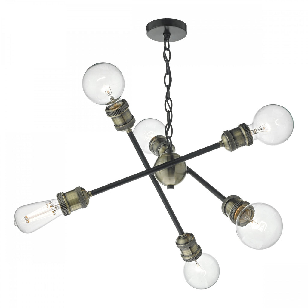 Brigade 6 Light Ceiling Pendant Light In Black And Antique Brass Finish BRI0654