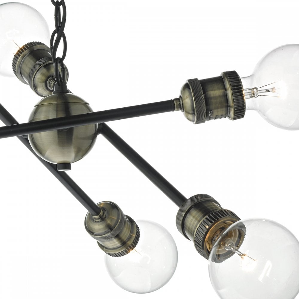 Brigade 6 Light Ceiling Pendant Light In Black And Antique Brass Finish BRI0654