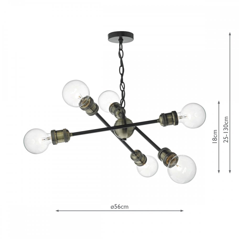 Brigade 6 Light Ceiling Pendant Light In Black And Antique Brass Finish BRI0654