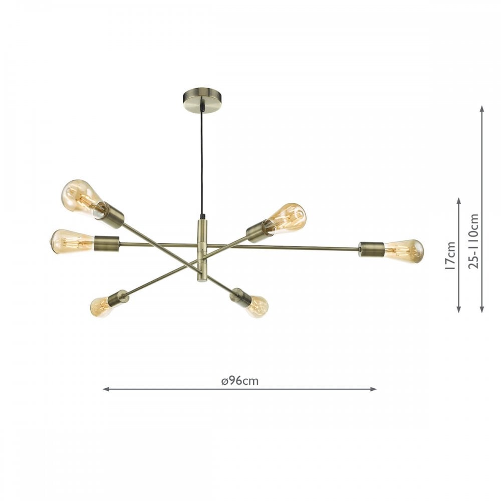 Alana Unique 6 Light Ceiling Pendant Light In Antique Brass Finish ALA0675