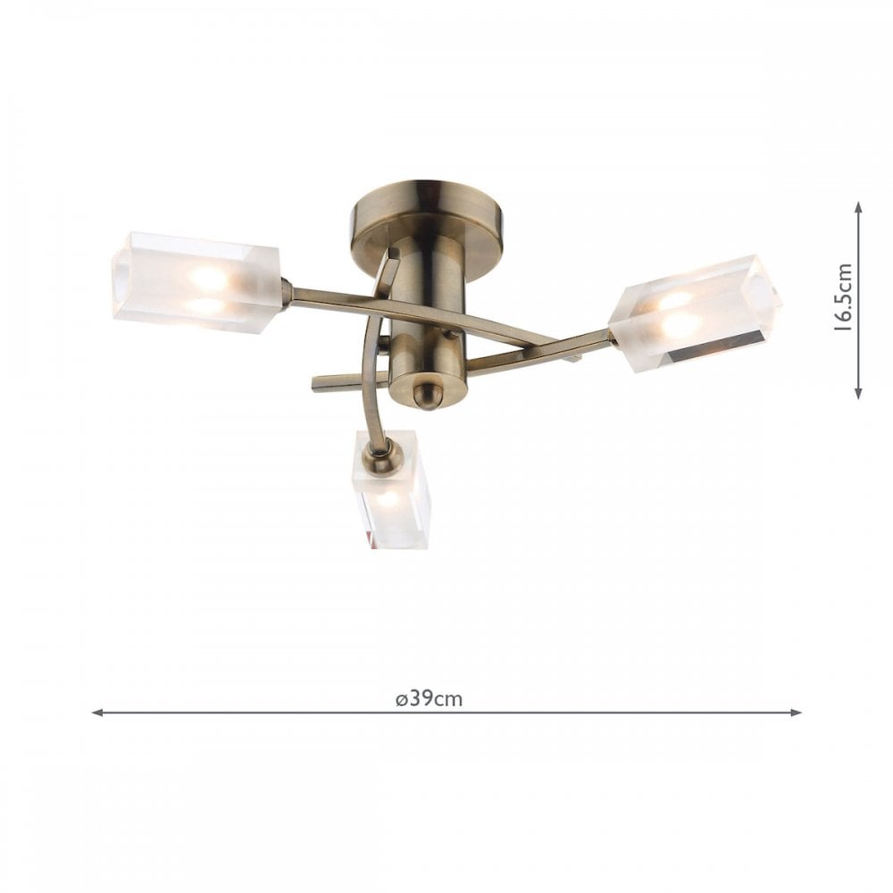 MOR0375 Morgan 3lt  Flush Ceiling Light Antique Brass