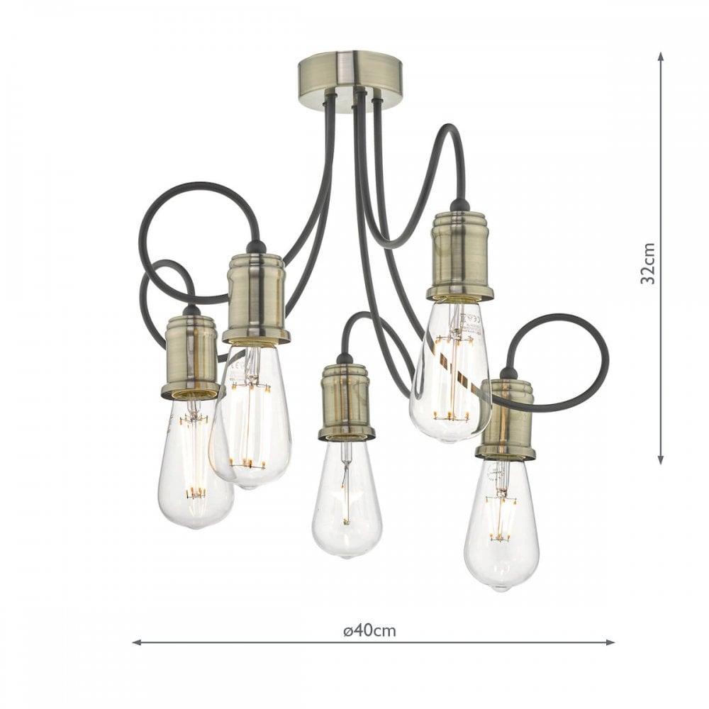 Alzbet 5 Light Semi Flush Ceiling Light In Antique Brass Finish ALZ5475