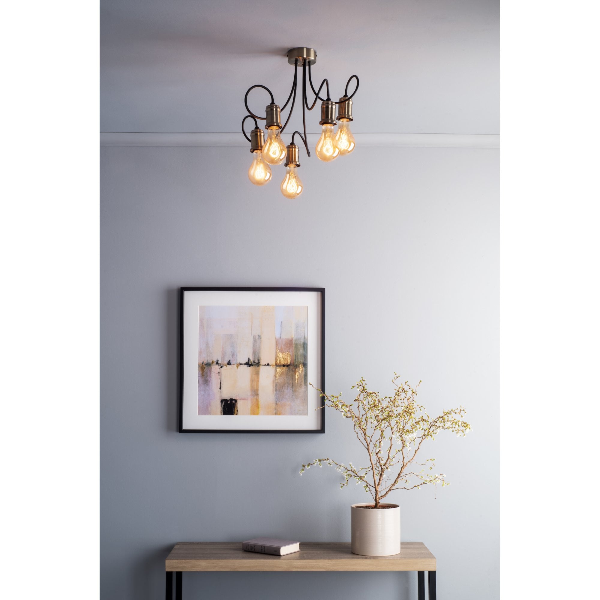 Alzbet 5 Light Semi Flush Ceiling Light In Antique Brass Finish ALZ5475