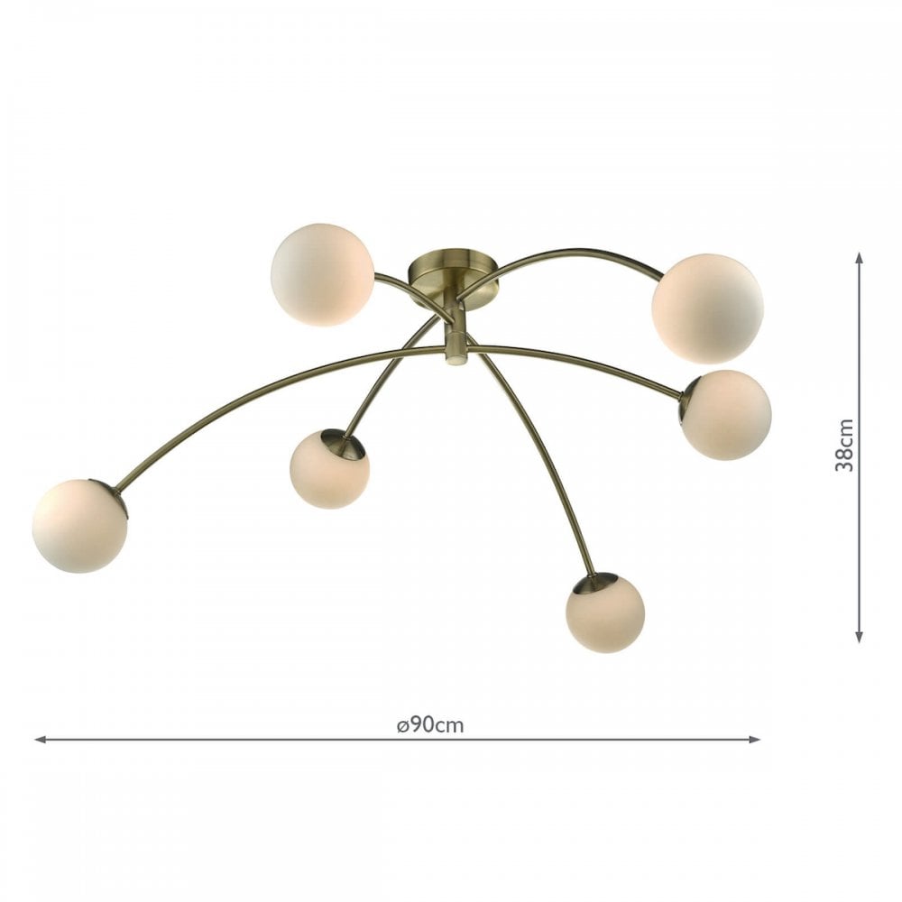 Puglia 6 Light Semi Flush Ceiling Light In Antique Brass Finish PUG6475