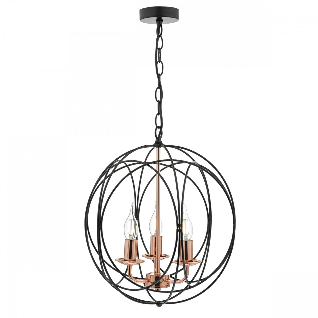 Phoenix Stylish 3 Light Ceiling Pendant Light In Black And Copper Finish PHO0322