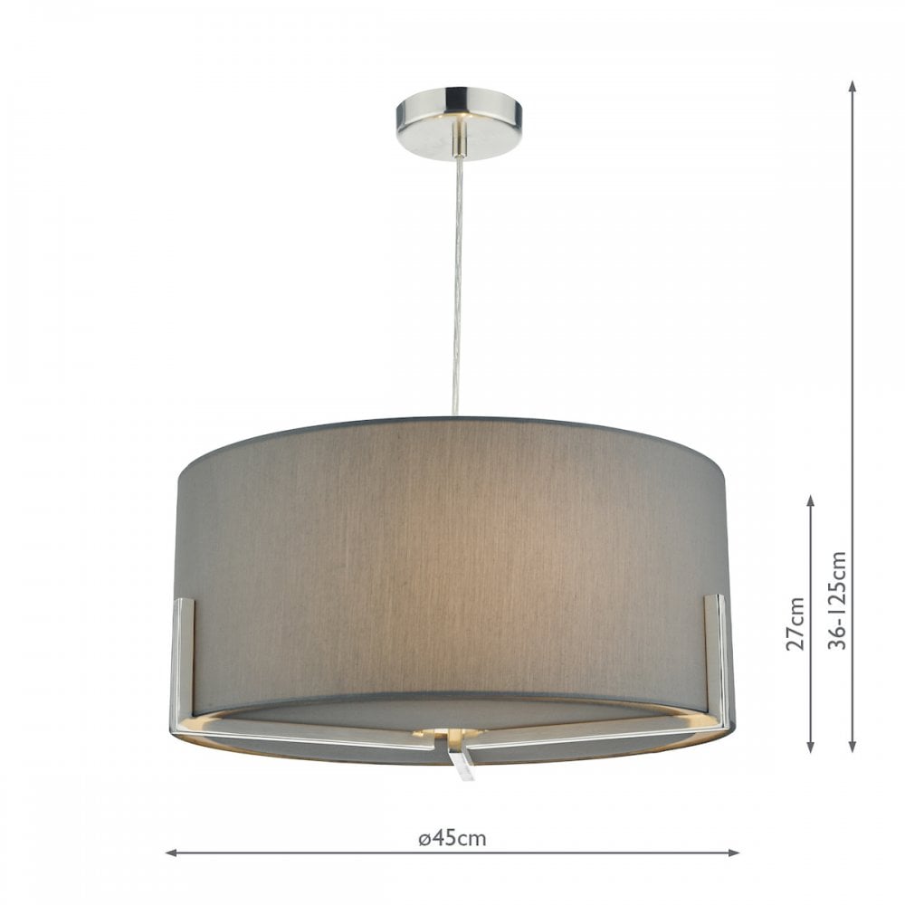 Santino Modern Ceiling Pendant Light In Satin Chrome With Grey Shade SAN0339