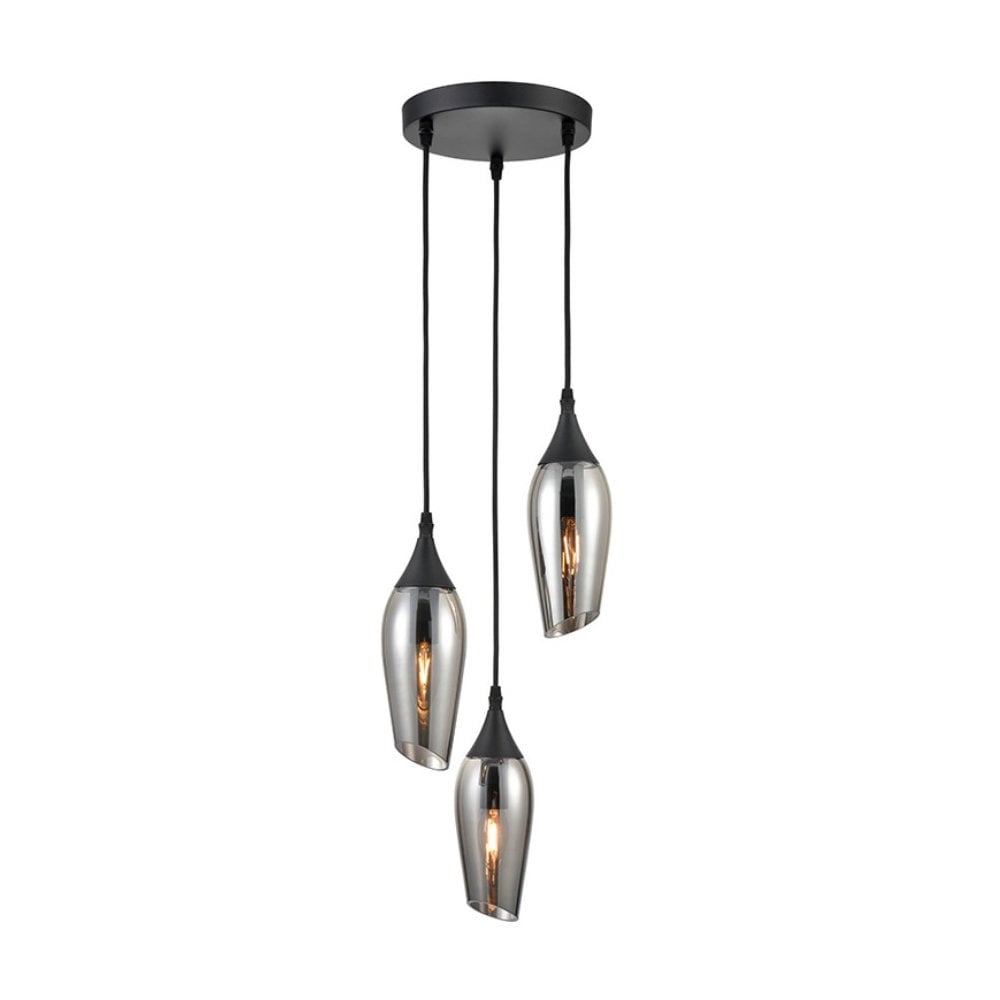 Edge 3 Light Cluster Ceiling Light In Matt Black Finish With Smoked Glass F2420-3/345