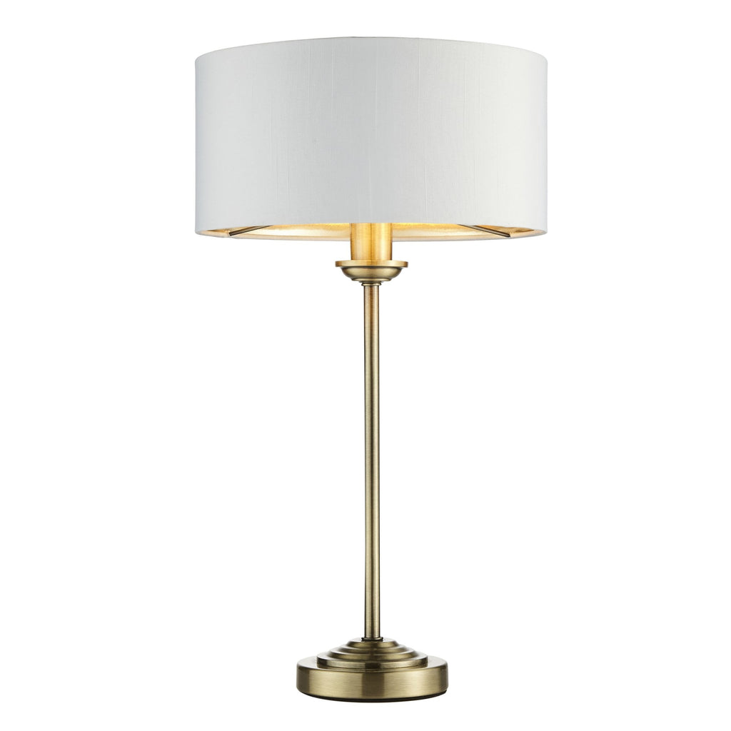 Highclere Single Table Lamp In Antique Brass With Vintage White Fabric Shade 104054