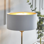 Highclere Single Table Lamp In Antique Brass With Vintage White Fabric Shade 104054