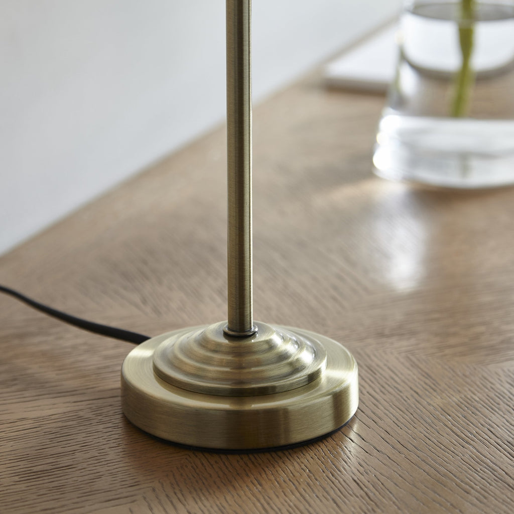 Highclere Single Table Lamp In Antique Brass With Vintage White Fabric Shade 104054