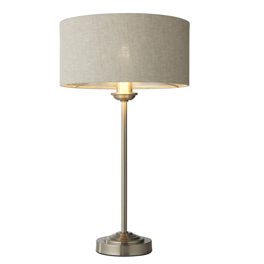 Highclere Single Table Lamp In Brushed Chrome With Natural Linen Shade 100646
