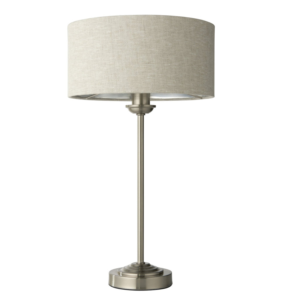 Highclere Single Table Lamp In Brushed Chrome With Natural Linen Shade 100646