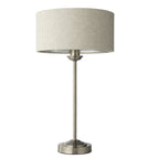 Highclere Single Table Lamp In Brushed Chrome With Natural Linen Shade 100646