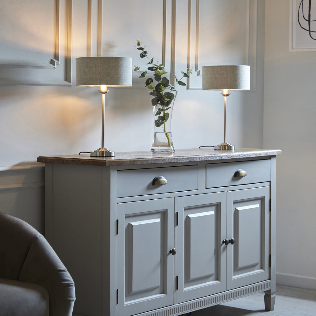 Highclere Single Table Lamp In Brushed Chrome With Natural Linen Shade 100646