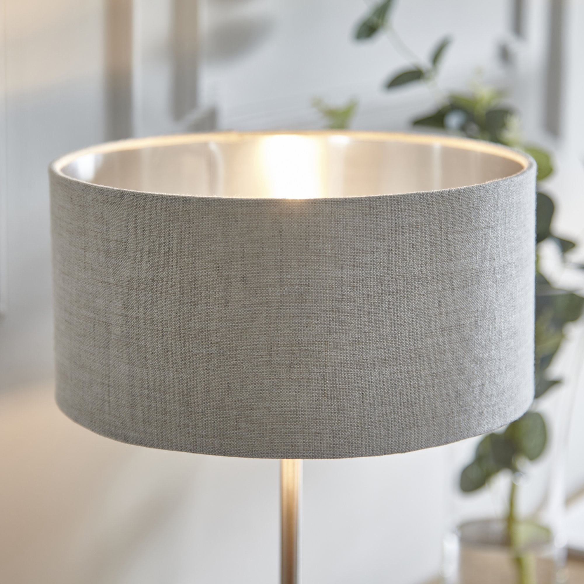 Highclere Single Table Lamp In Brushed Chrome With Natural Linen Shade 100646