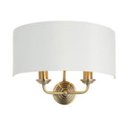 Highclere 2 Light Wall Light In Antique Brass Finish With Vintage White Shade 98937