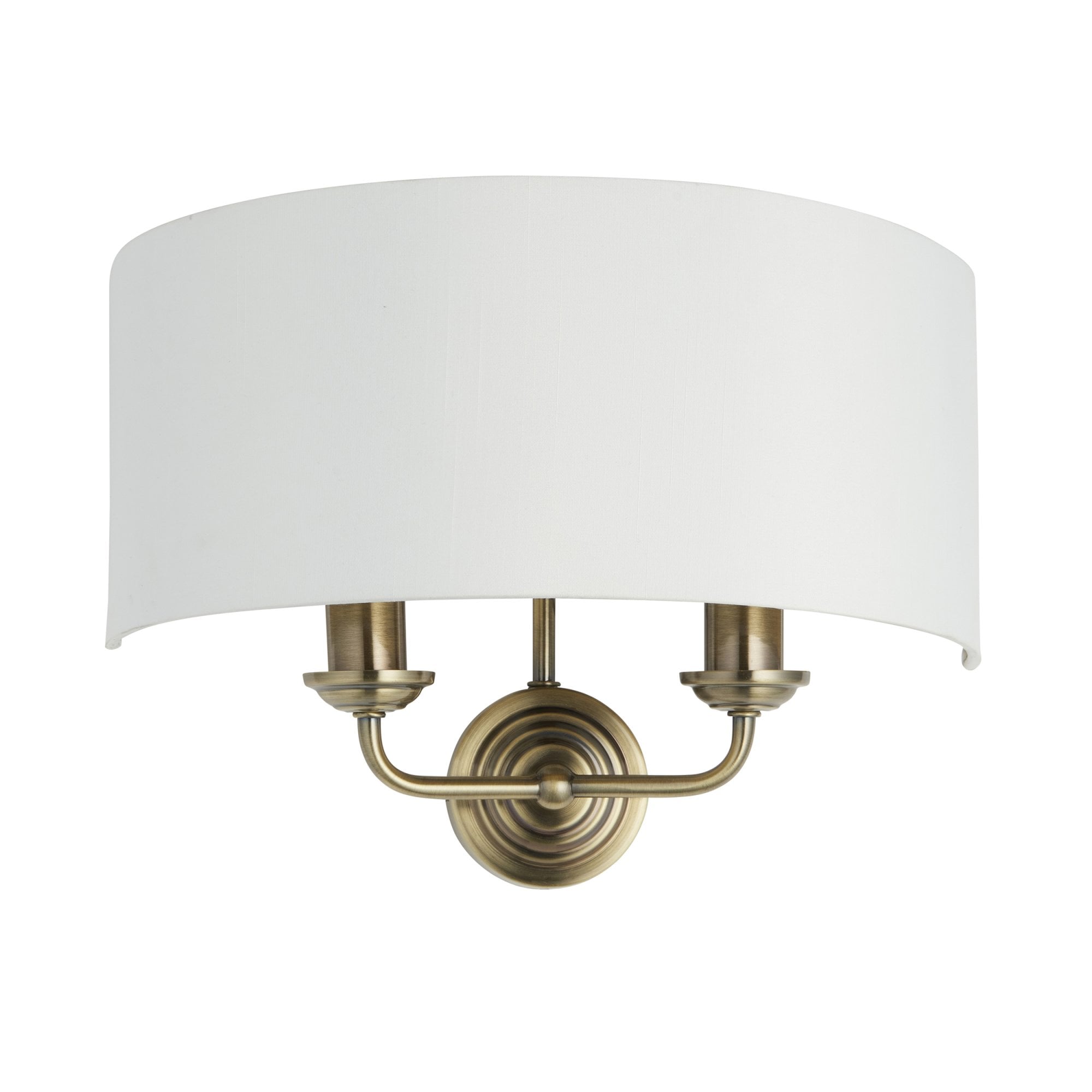 Highclere 2 Light Wall Light In Antique Brass Finish With Vintage White Shade 98937