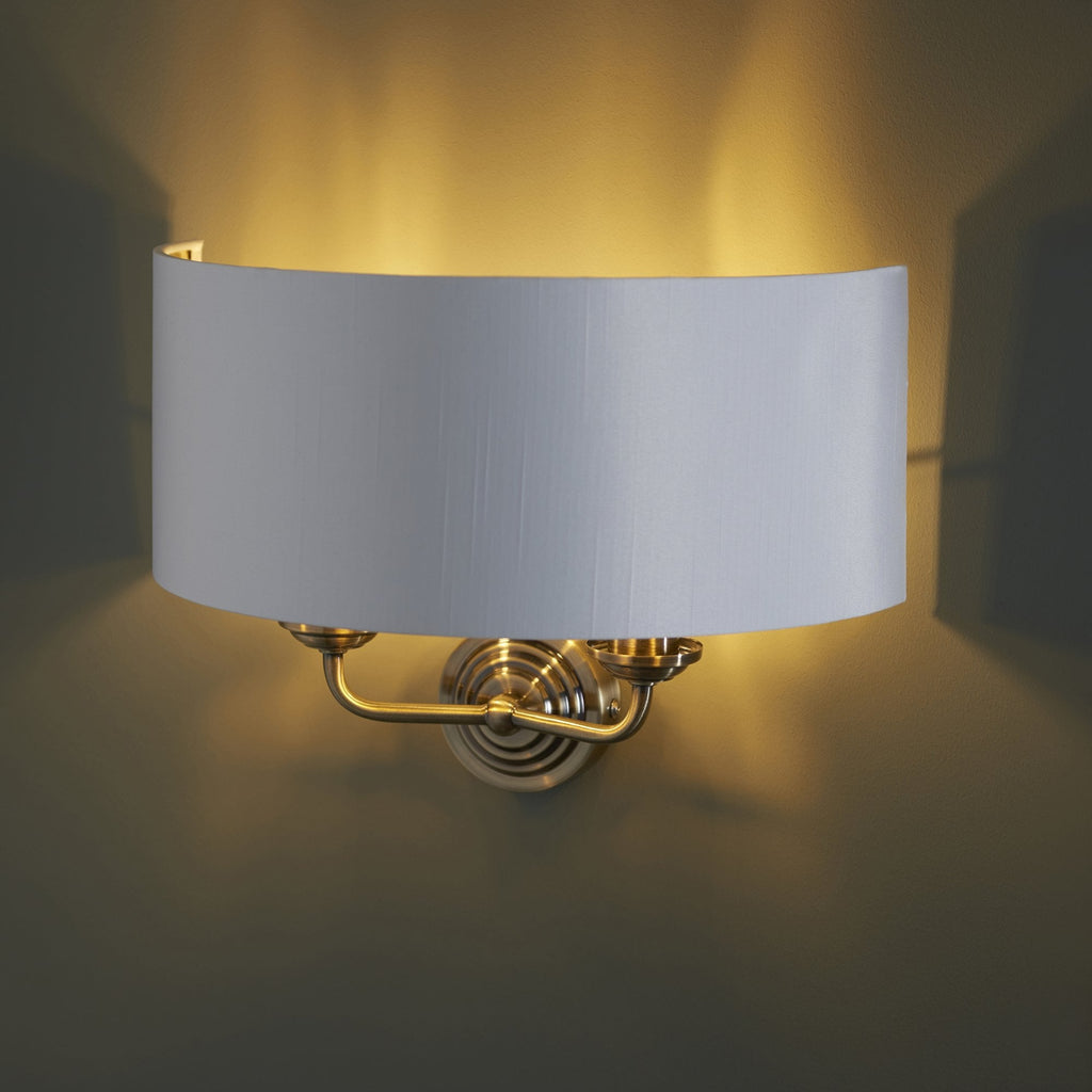 Highclere 2 Light Wall Light In Antique Brass Finish With Vintage White Shade 98937