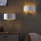 Highclere 2 Light Wall Light In Antique Brass Finish With Vintage White Shade 98937
