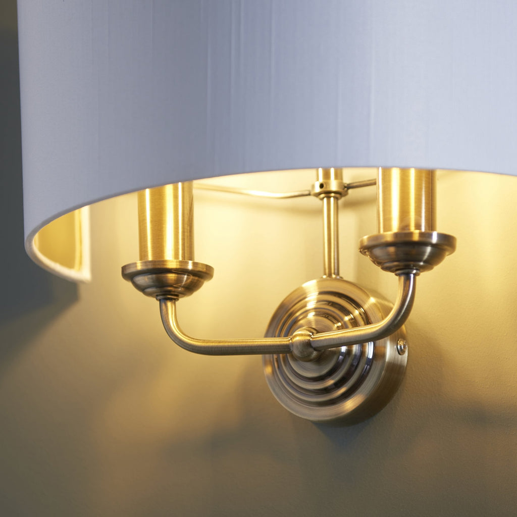 Highclere 2 Light Wall Light In Antique Brass Finish With Vintage White Shade 98937