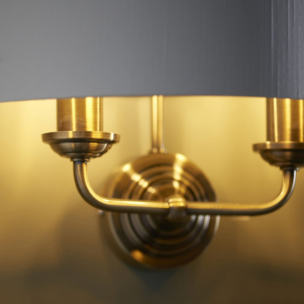 Highclere 2 Light Wall Light In Antique Brass Finish With Vintage White Shade 98937